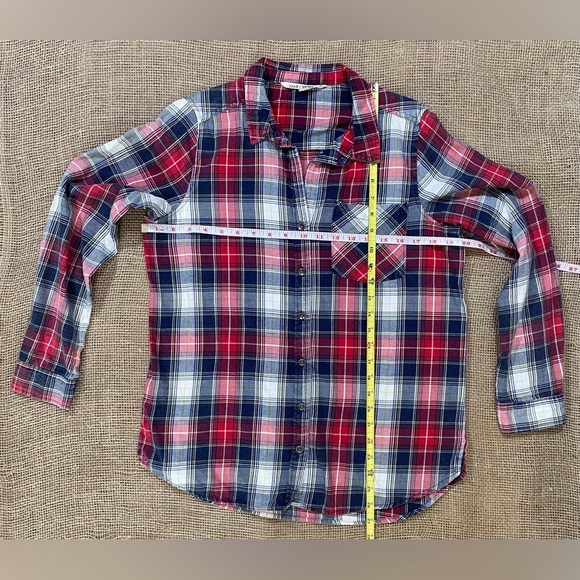 Vanilla Star Red Plaid Long Sleeve Button Up Shirt, Sz M, Pocket, Missing Button - Picture 4 of 9